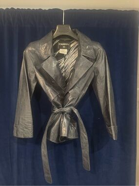 CHANEL Black Leather Tie-Waist Jacket